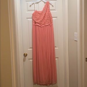 Plus Size Coral One Shoulder Lace Dress. -DB